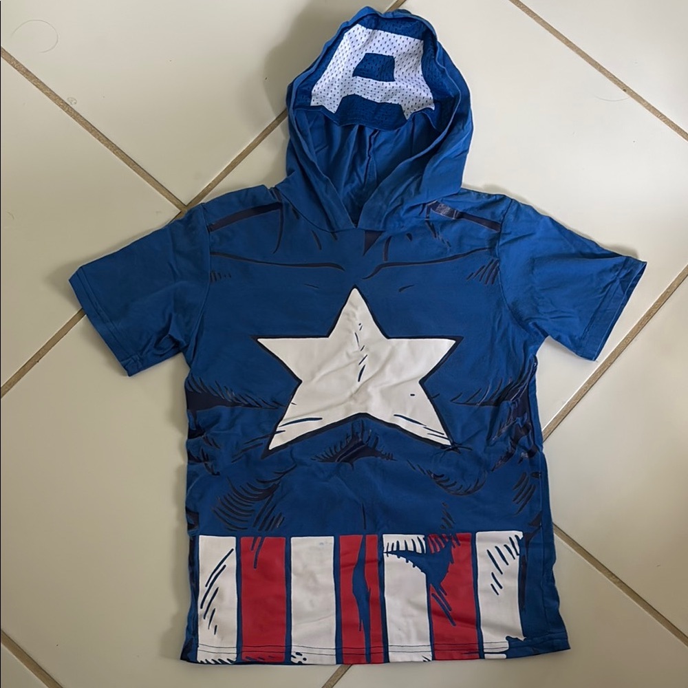 Marvel Blue and White Superhero T-shirt Costume with Netted Face Mask Hood